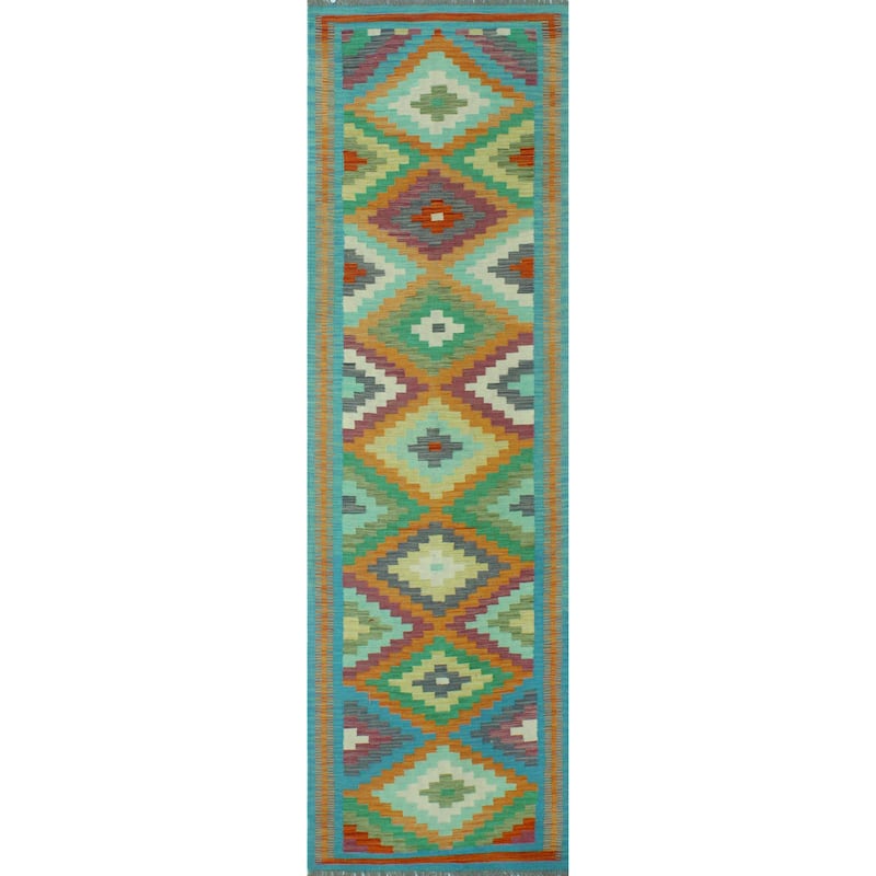 Hand-Woven Sangat Kilim Hamadi Orange/Blue Runner - 2'8" x 9'5"