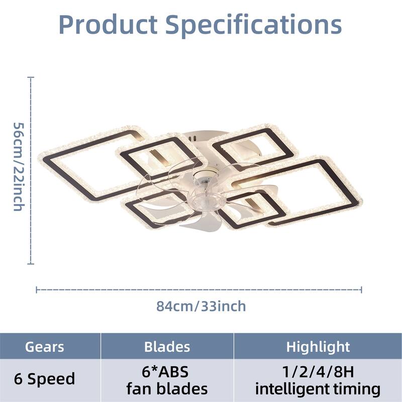 33" Ceiling Fan with Lights Remote Control and APP Control