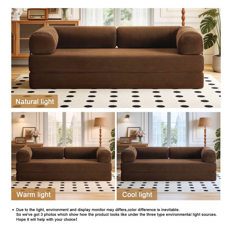 2 Set Corduroy Large Couch Convertible Floor Sofa Bed Sleeper