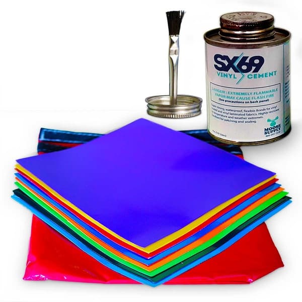 slide 2 of 5, Moose Supply Vinyl Repair Patch Kit Multi-Pack for Inflatables with SX-69 Glue, 4oz - Multi
