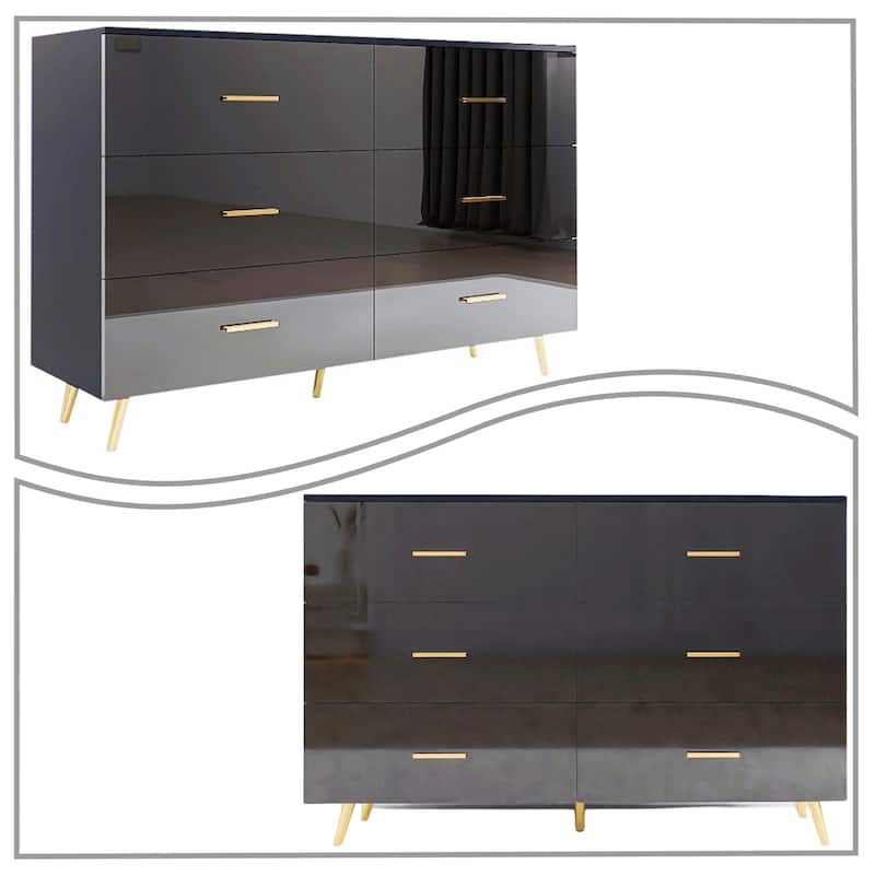 Modern Minimalist High Gloss Wooden Storage Dresser with Center Support Leg