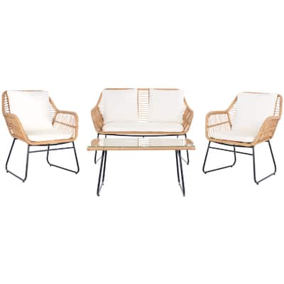 SAFAVIEH Outdoor Living Roston Rattan 4-piece Patio Set