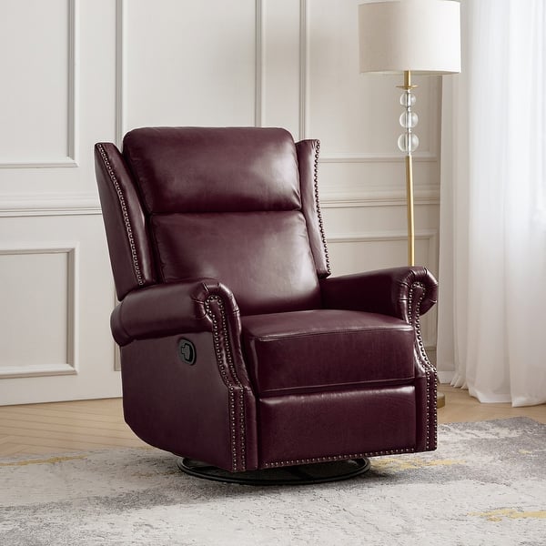 slide 2 of 11, Viviana Traditional Genuine Leather Manual Swivel Glider Recliner by HULALA HOME Burgundy