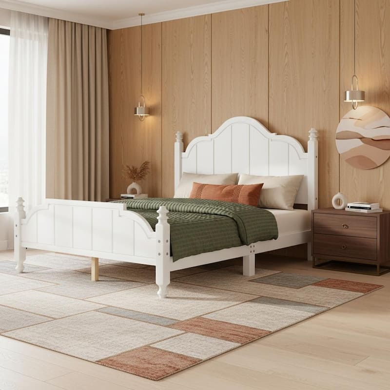 Wood Bed Frame with Sculpted Headboard by Harper&Bright Designs