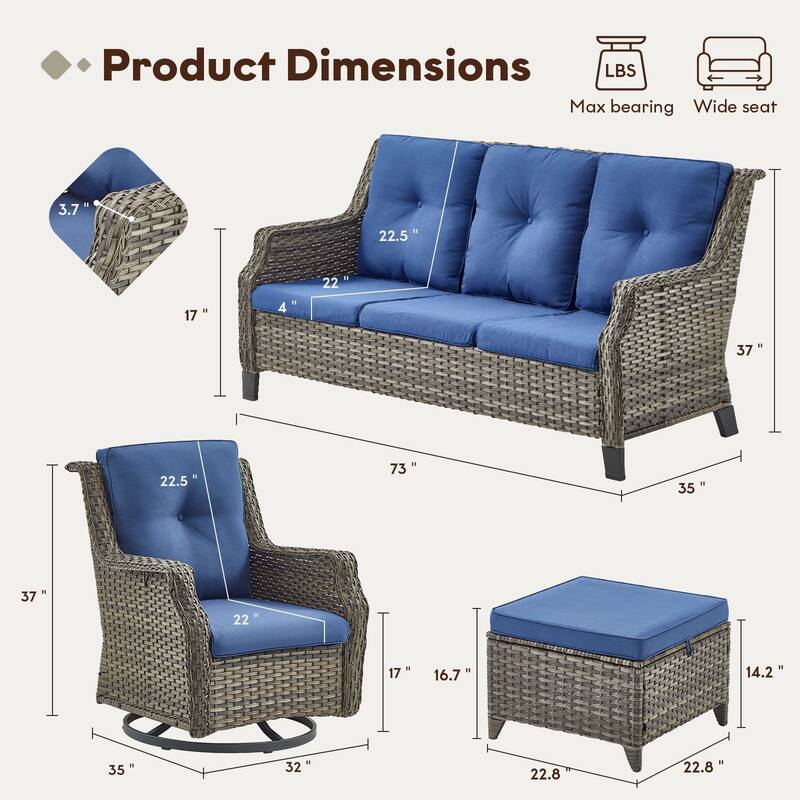 Gymojoy Outdoor Wicker Furniture Set with Cushions All-Weather PE Rattan