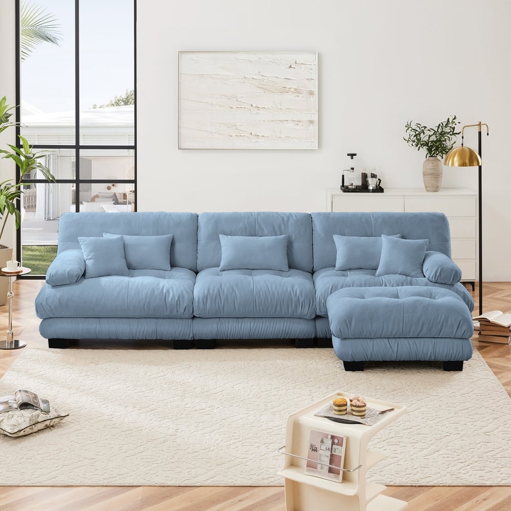 Luxury Chenille Modular Upholstered Sectional Sofa Couch with Convertible Ottoman