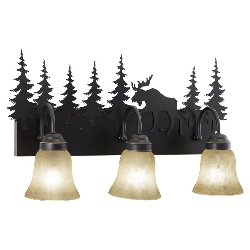 Yellowstone 3 Light Bronze Rustic Moose Bathroom Vanity Fixture - 24.75-in W x 13.75-in H x 7.75-in D