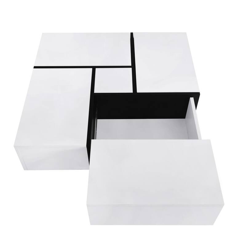 Modern UV High-gloss Design Coffee Table with 4 Hidden Storage and Extendable Sliding Tabletop