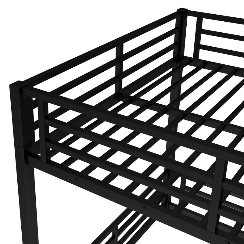 Metal Bunk Bed, Full over Full Floor Bunk Bed Frame,Heavy-Duty Bunk Bed for Kids, Teens, Adults, Noise-reduced Design, Black
