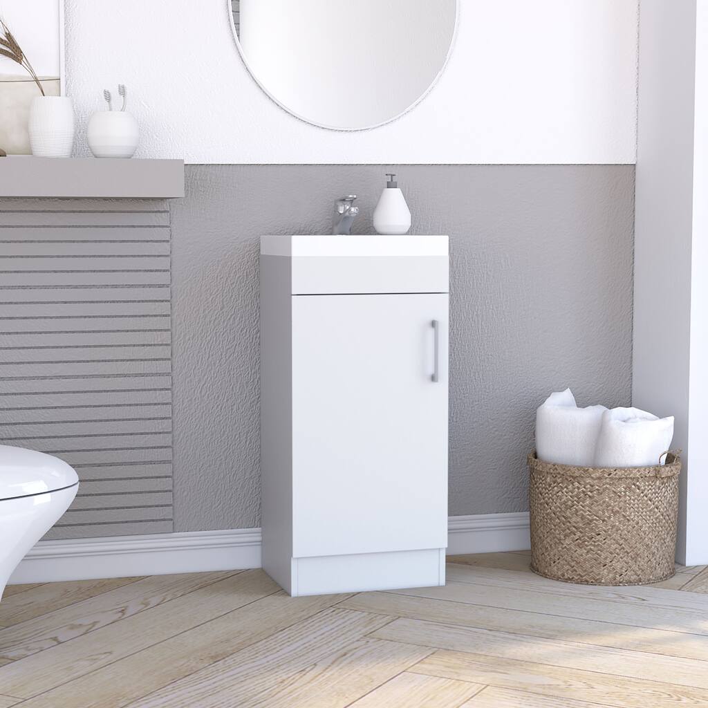 15.7-Inch Bathroom Storage Cabinet with Internal Shelf, Single Door, and Sleek Metal Handle - 15.7in L