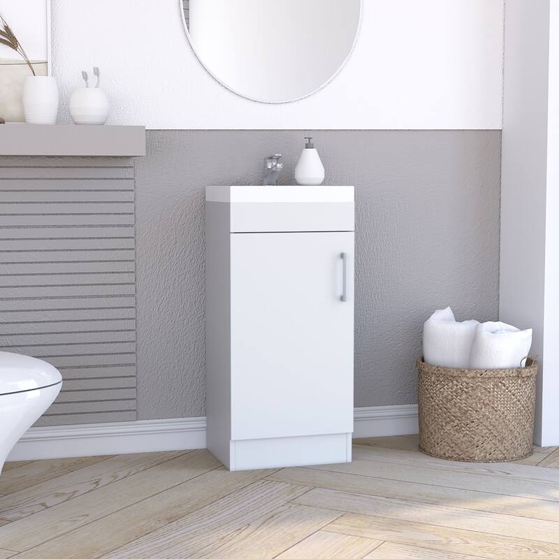 Modern Freestanding Bathroom Vanity with Storage Cabinet and Internal Shelf - 15.7in L - White