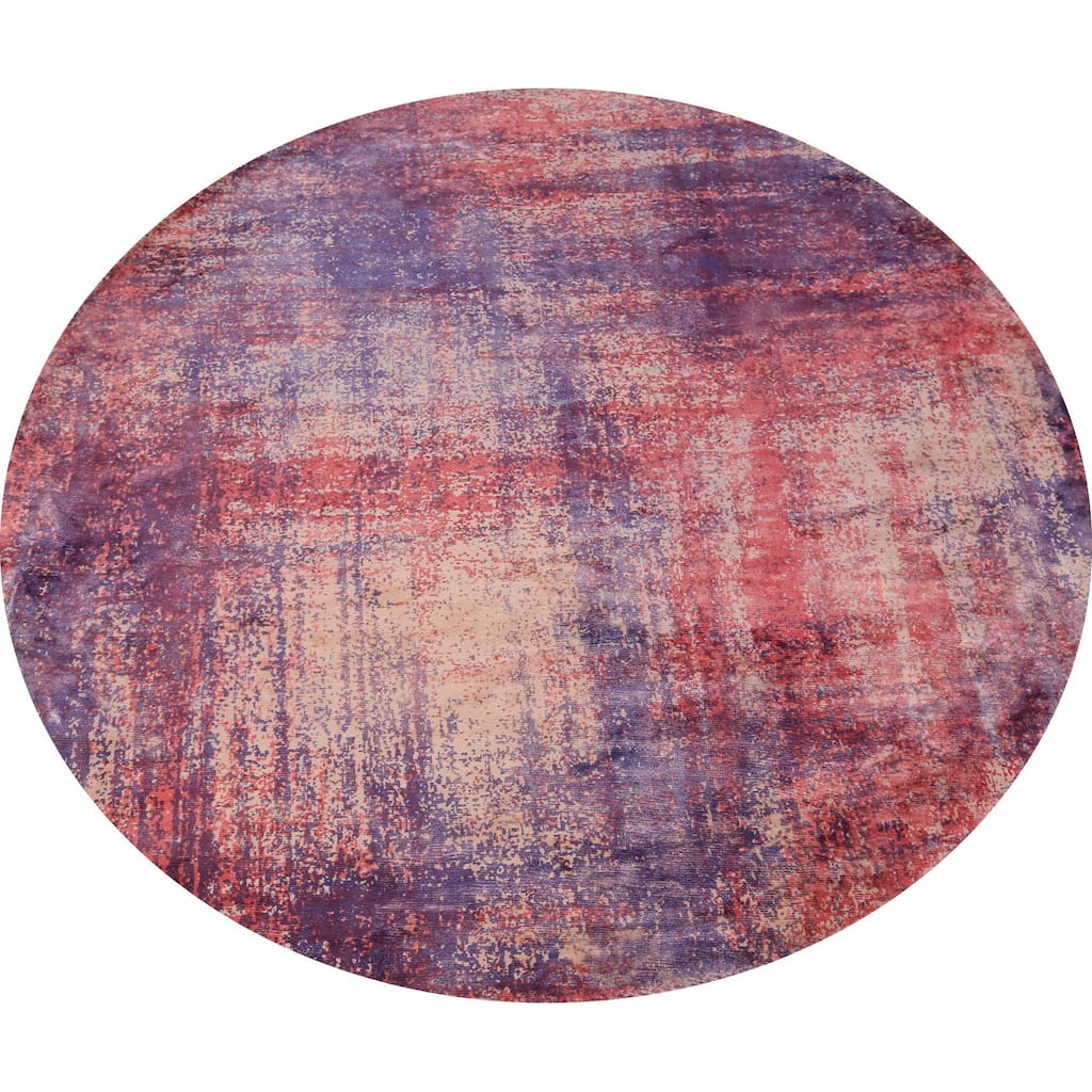 Contemporary Round Area Rug Handmade Abstract Wool Carpet - 6'7" x 6'6"