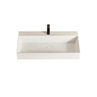 30x18 Inch Matte White Rectangular Wall-Mount Vessel Sink