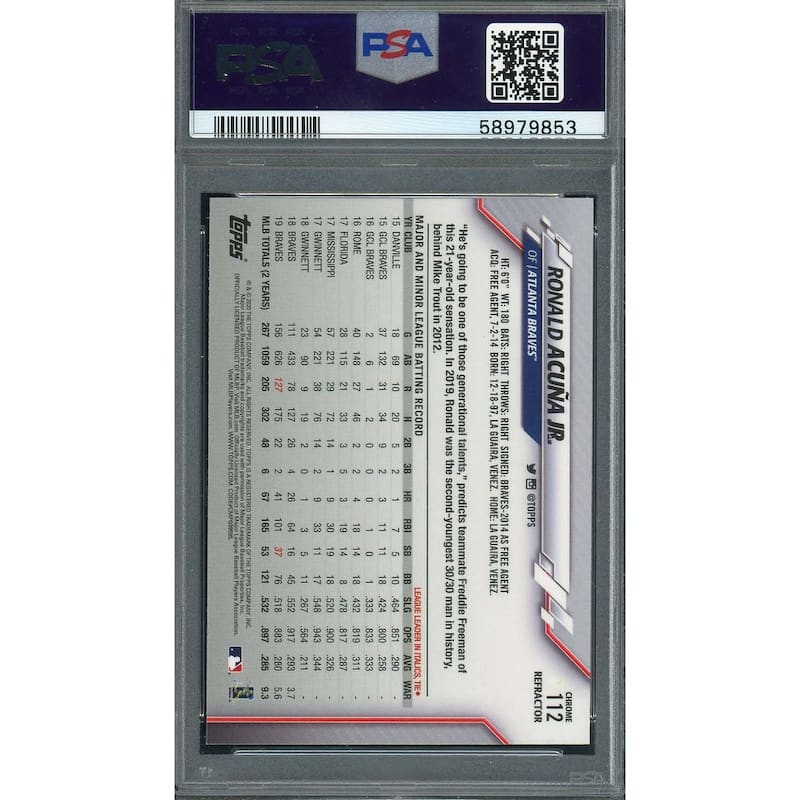 Ronald Acuna Jr 2020 Topps Chrome Refractor Baseball Card #112 Graded PSA 10 - 8'6" x 11'6"