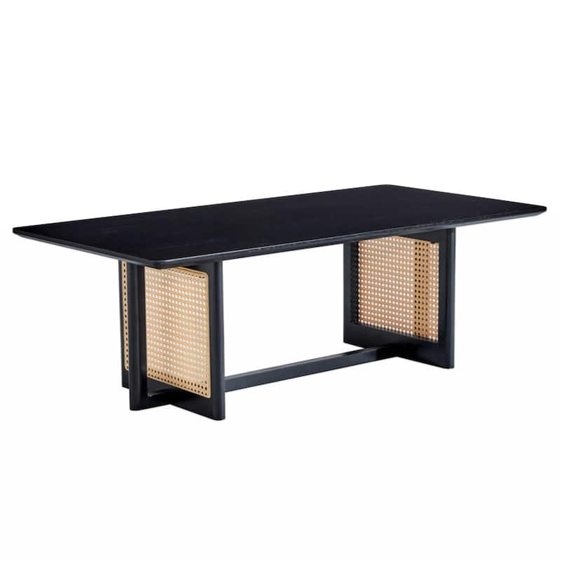 Chinese style white solid wood and imitation rattan coffee table