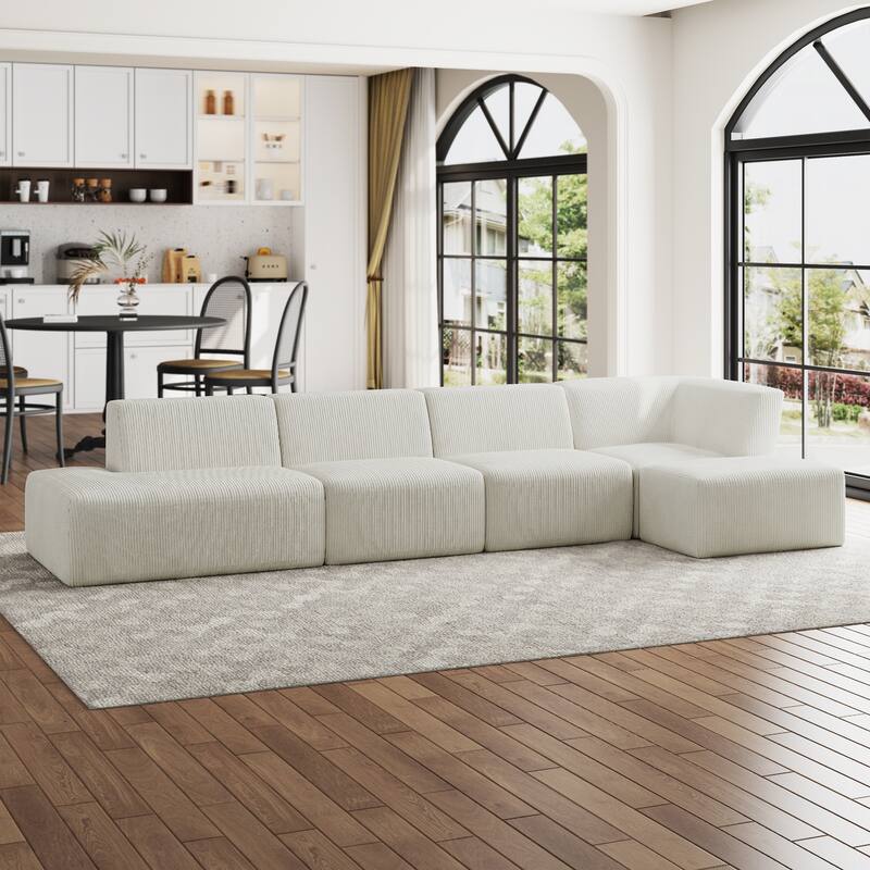Oversized Corduroy Modular Sectional Fabric Sofa Set - BEIGE/SIDE CHAIR&ARMCHAIR&OTTOMAN&2 ARMLESS