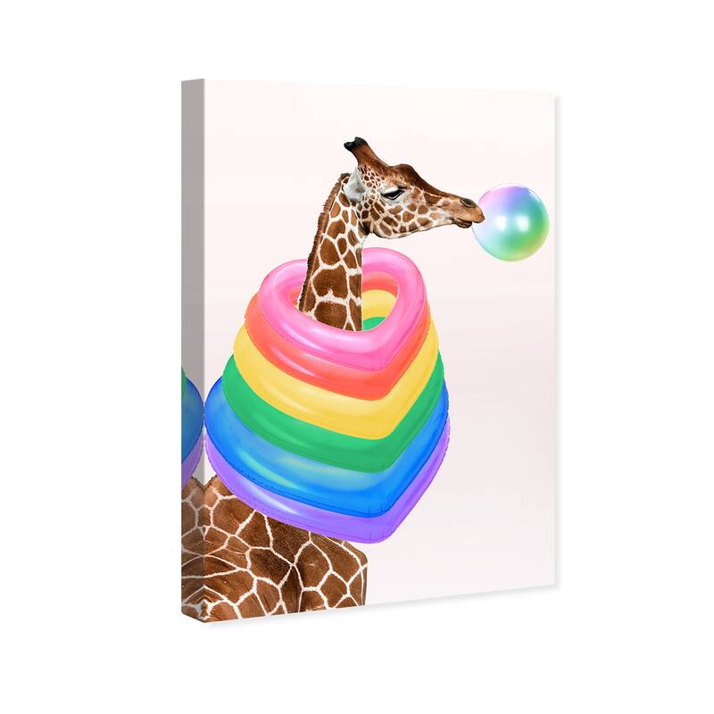Wynwood Studio Canvas Animals Love is Love Pride Giraffe Pink and Dark Pink Modern & Contemporary Wall Art Canvas Print