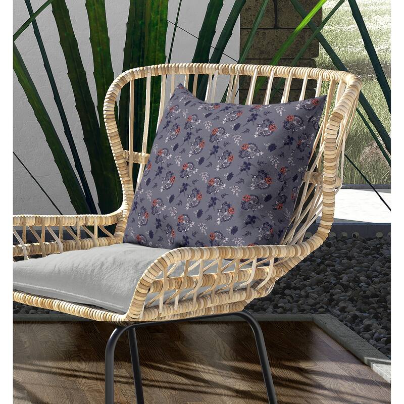 Rose Dreams Indoor/Outdoor Reversible Throw Pillow Gray and Blue