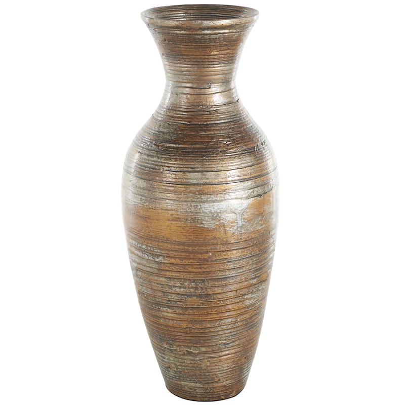 Bamboo Wood Antique Inspired Pot Decorative Vase - Brown - Roche River Decor
