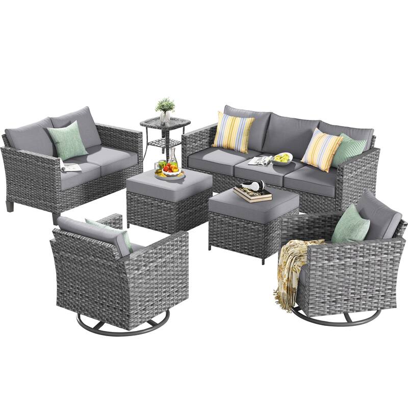 OVIOS 7-piece Wicker Sectional Sofa Swivel Rocking Chair Set