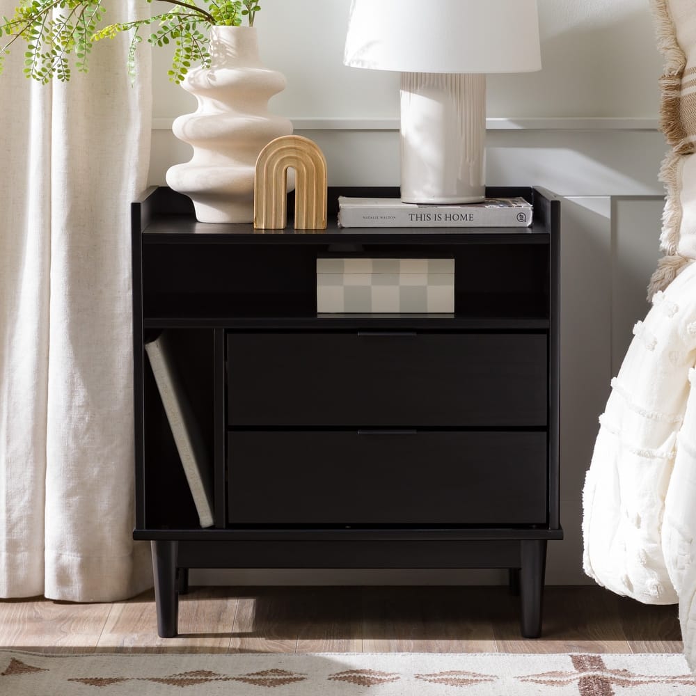 Walker Edison Modern Gallery Top Solid Wood Nightstand
