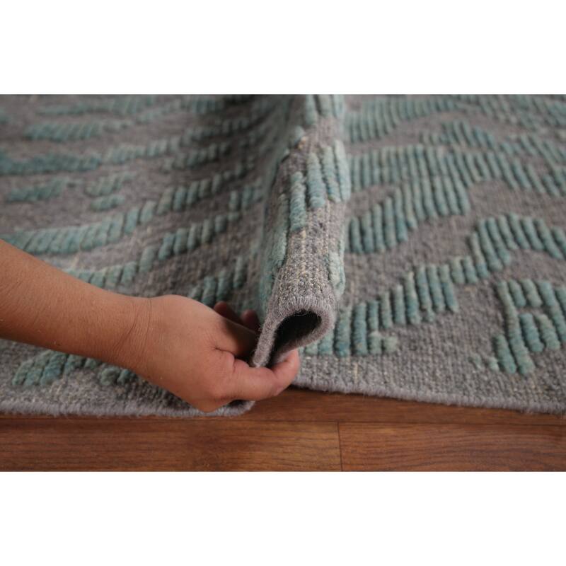Moroccan Abstract Area Rug Hand-Knotted Oriental Grey Wool Carpet - 7'11"x 10'1"