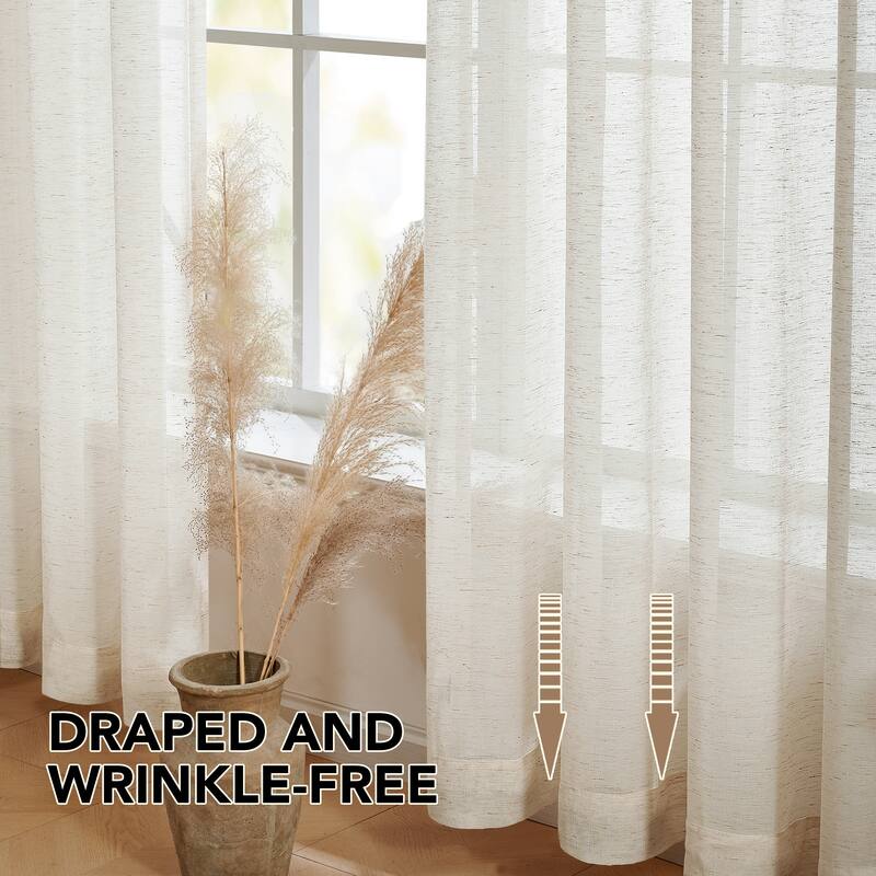 Deconovo Textured Faux Linen Sheer Curtains, 2 Panels, OEKO-Certified