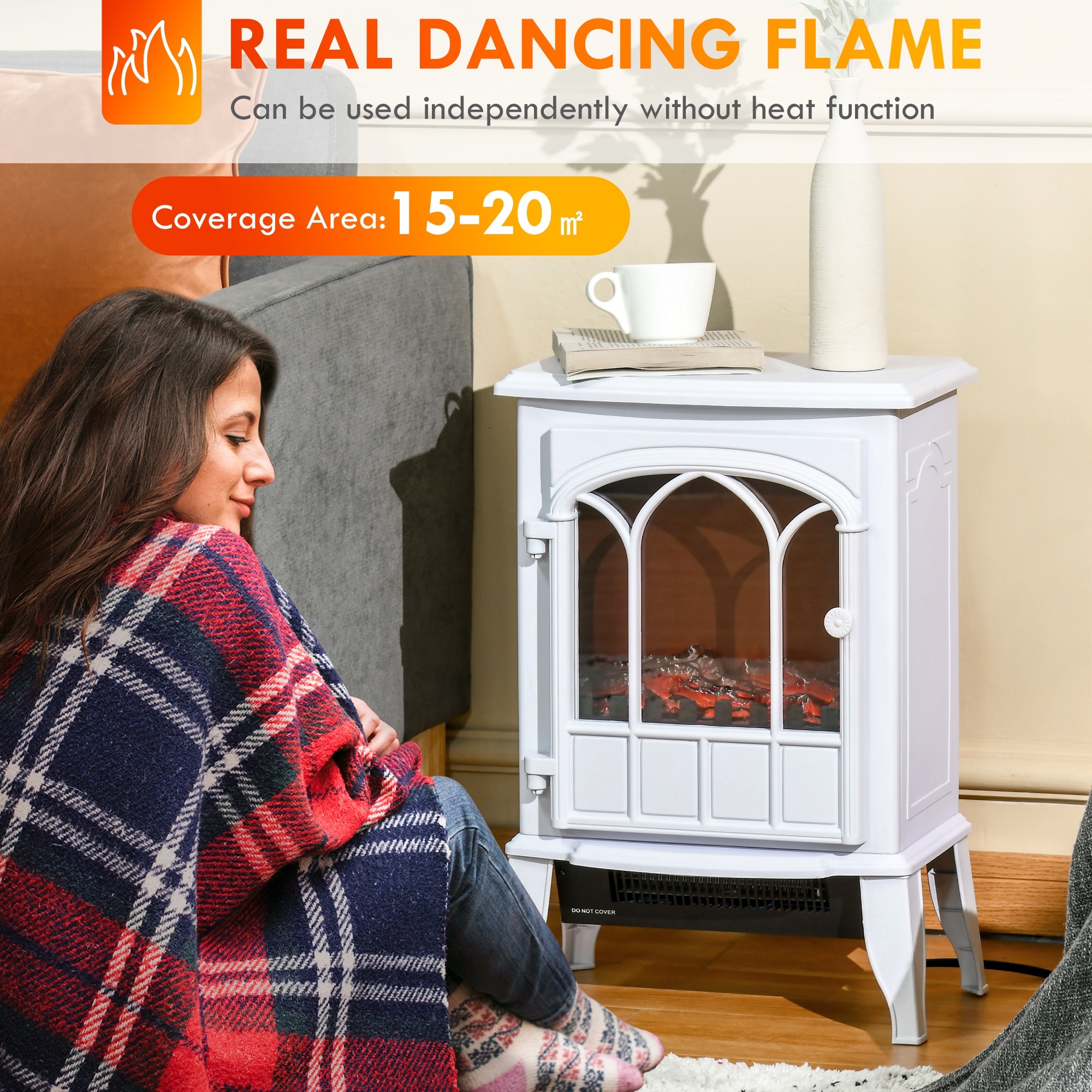 Electric Fireplace Stove Heater, 750W/1500W, 161-215 Sq. Ft.