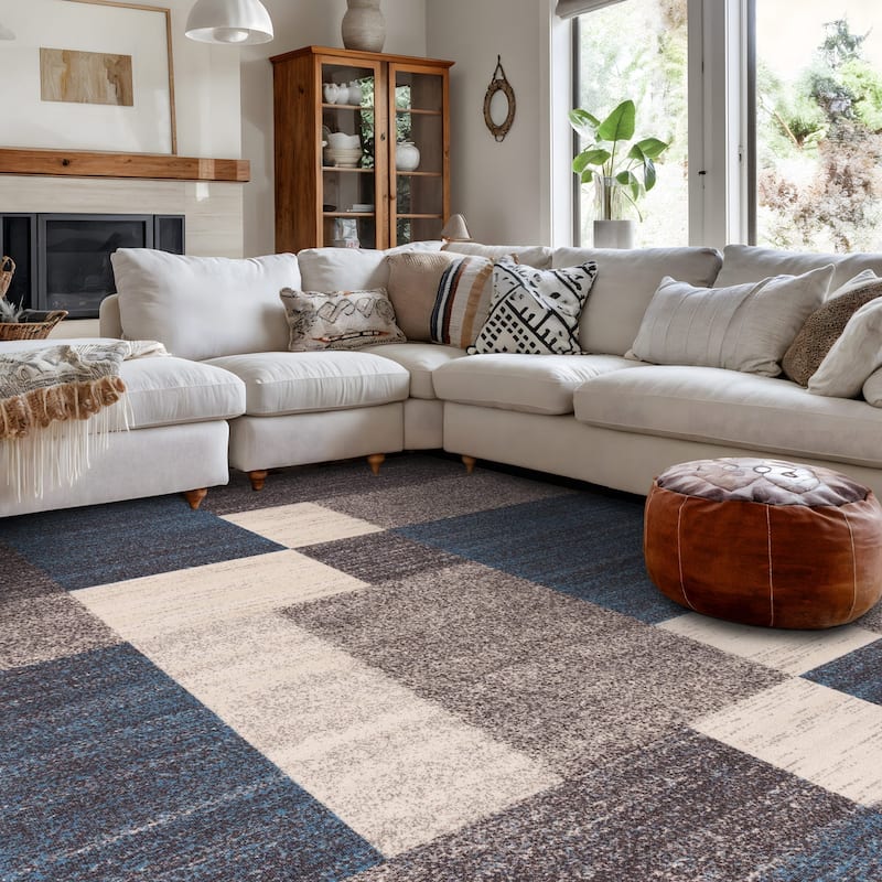 World Rug Gallery Modern Boxes Design Non-slip (Non-skid) Area Rug