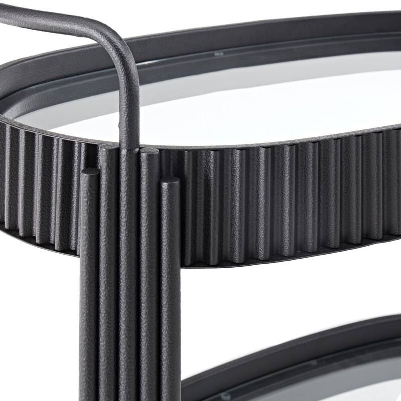 Anaconda Black Finish Metal Oval Bar Cart with Clear Tempered Glass by iNSPIRE Q Modern