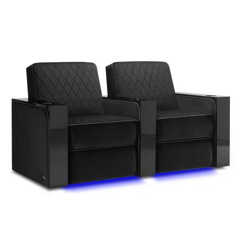 Valencia Naples Prestige Premium Parisian Velour & Piano Wood Home Theater Seating Power Recliner Row of 2 Raven