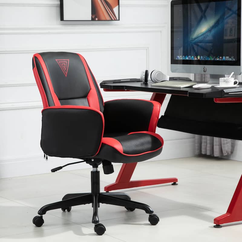 Vinsetto Office Chair Breathable Faux Leather Adjustable Height with Wheels, Armrest, Mid Back Home Racing Gaming Style