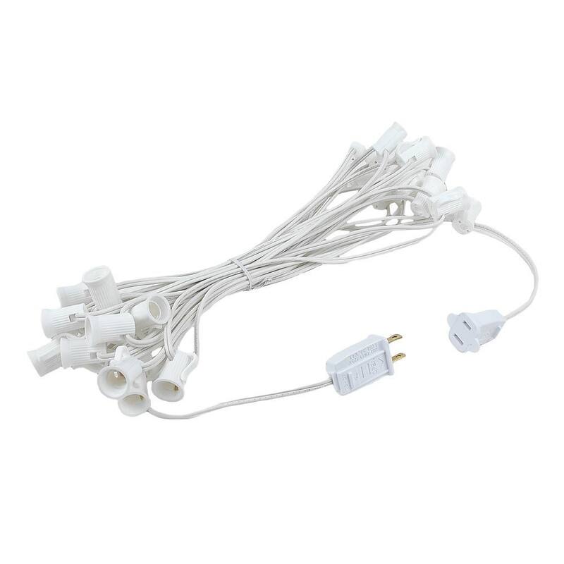 25 Foot C7 Ceramic Christmas Light Set, Hanging String Lights, White Wire