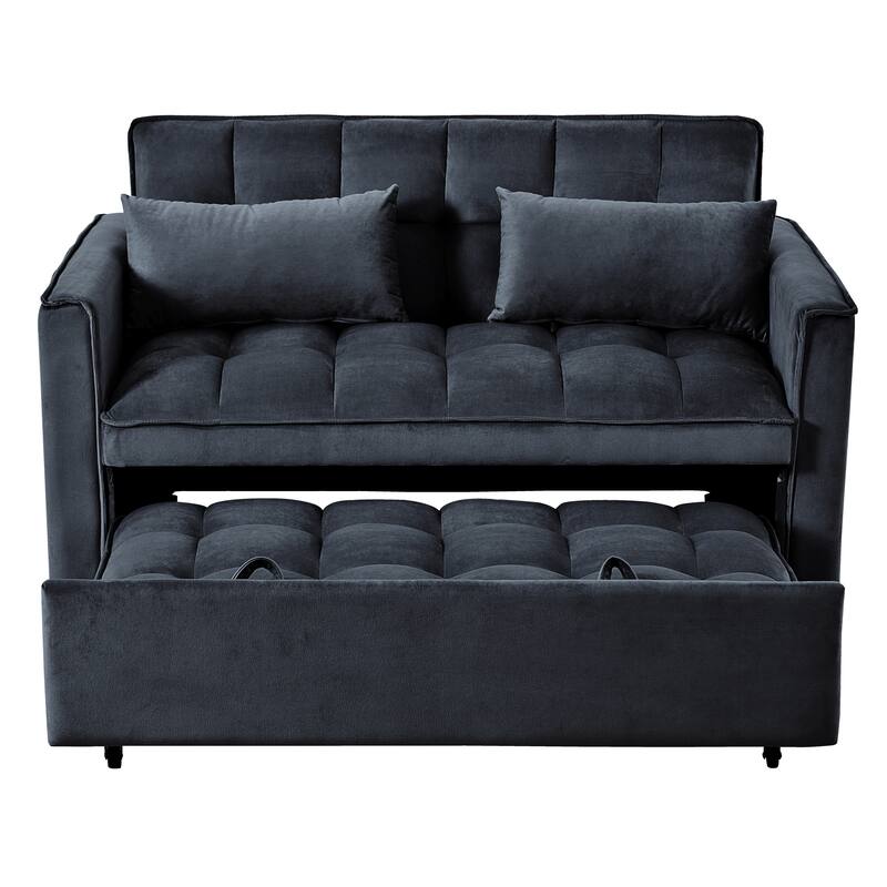 52.75" Velvet 2-Seater Sleeper Sofa, Pull-Out Bed and Adjustable Back