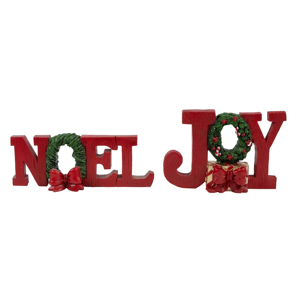 Wreath and Bow "Noel" and '"Joy" Christmas Signs - Set of 2