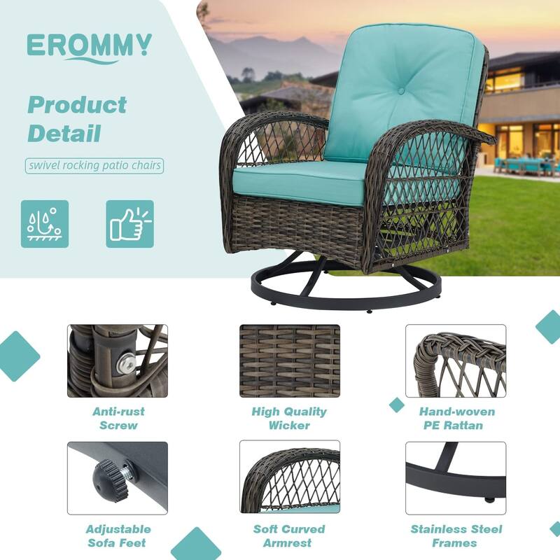360° Swivel Rocking Patio Chairs Set with Thick Cushions & Tempered Glass Table | Indoor Living Room / Balcony| 3/5-Piece