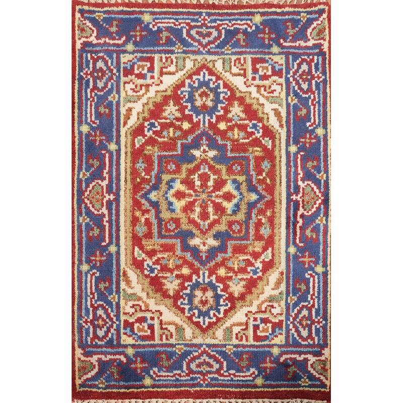 Hand Knotted Oriental 100% Wool Carpet Traditional Medallion Red Heriz (serapi) Area Rug - 3' 0'' X 2' 0''