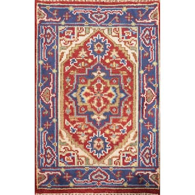 Hand Knotted Oriental 100% Wool Carpet Traditional Medallion Red Heriz (serapi) Area Rug - 3' 0'' X 2' 0''