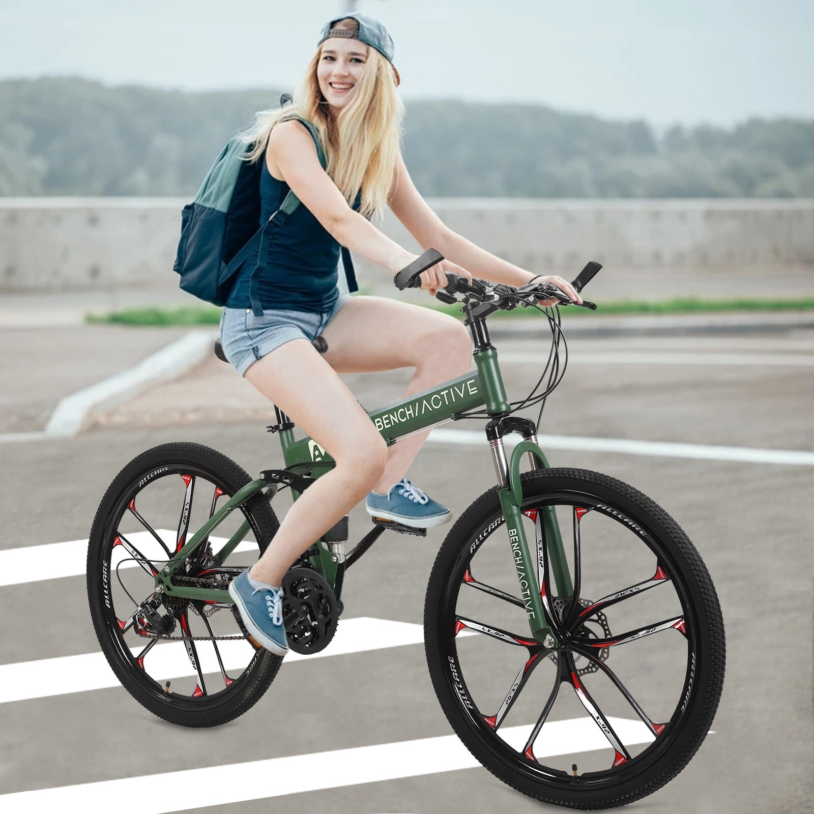 26 inch Folding Mountain Bikes with 21 Speed, Non-Slip Adults
