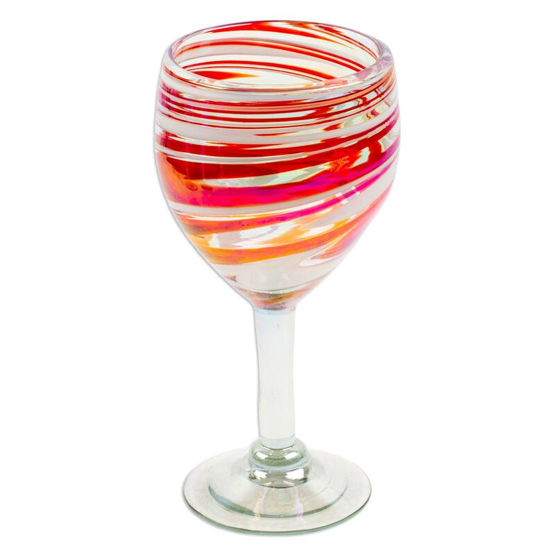 NOVICA Artisan Handblown Recycled Ecofriendly Wine Glasses Red White Mexico Tableware Drinkware 'Splendid Enchantment'(Pair)