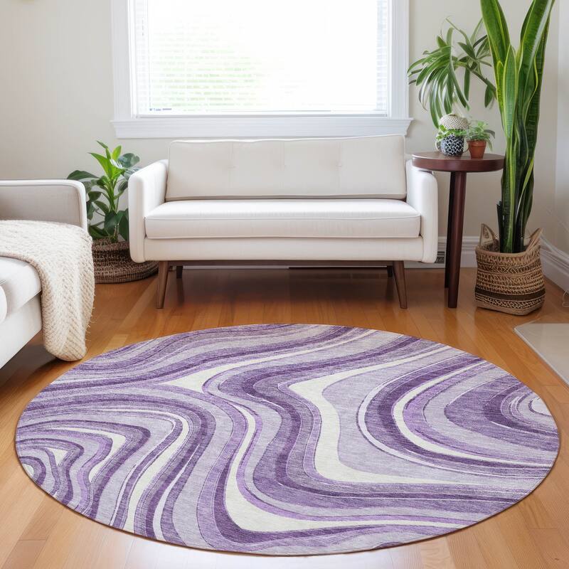 Premium Washable Super Soft Modern Waves Mayfield Rug - Lavender - 8' x 8' - Round