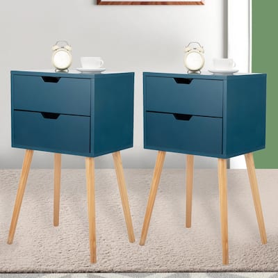 2-Drawer Blue End Side Table Nightstand 11.82 in. W x 15.87 in. D x 28.15 in. H (Set of 2 )