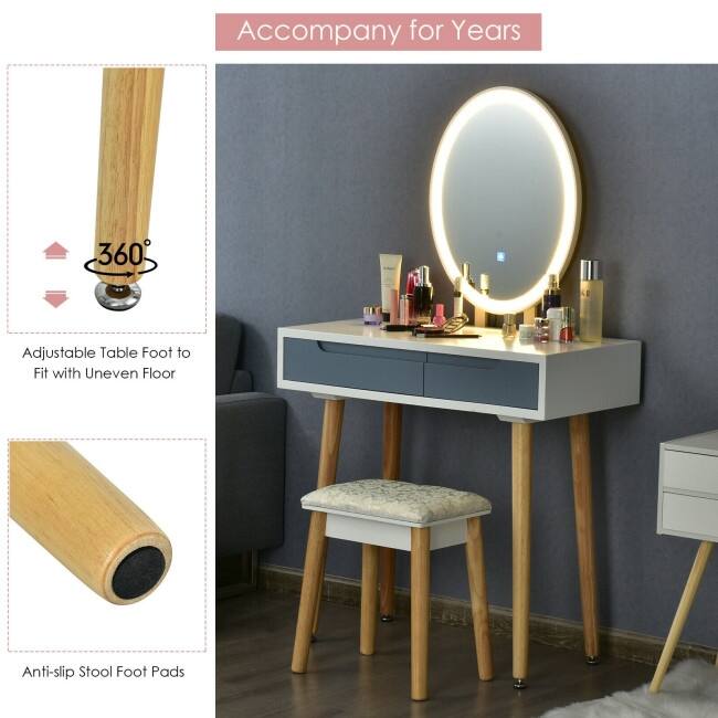 Touch Screen Vanity Makeup Table Stool Set - 31.5" x 16" x 54.5" (L x W x H)