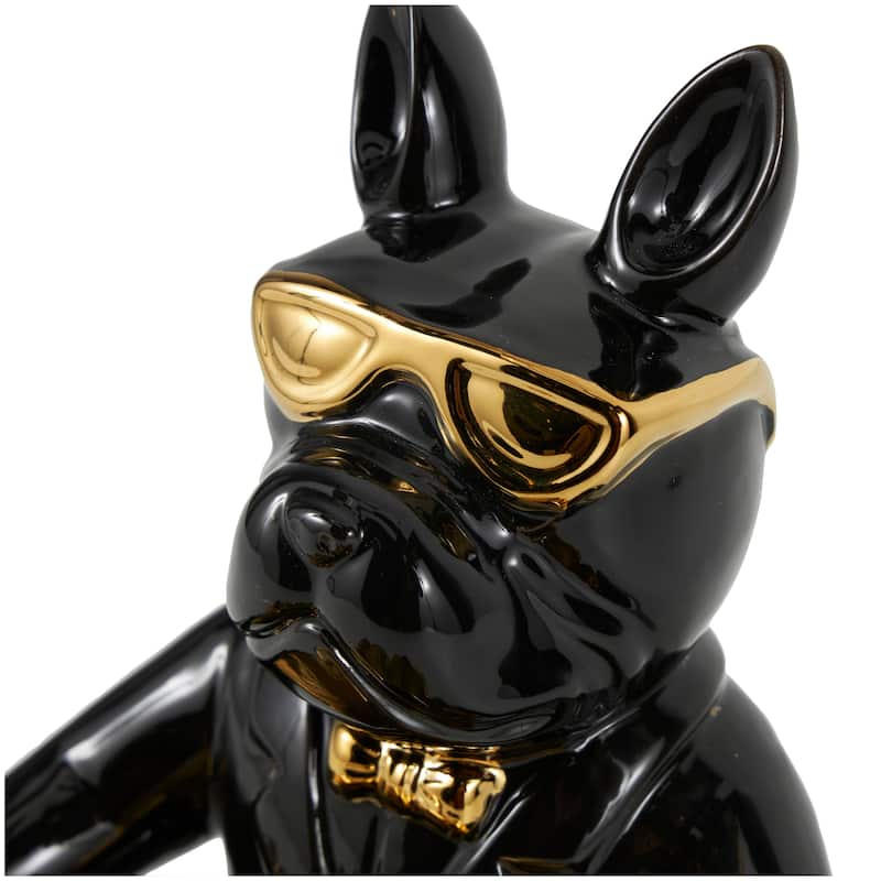 Black or White Ceramic Bulldog Sculpture with Gold Accents