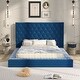 preview thumbnail 1 of 7, Full Size Upholstery Storage Platform Bed with Storage Space on both Sides and Footboard Blue