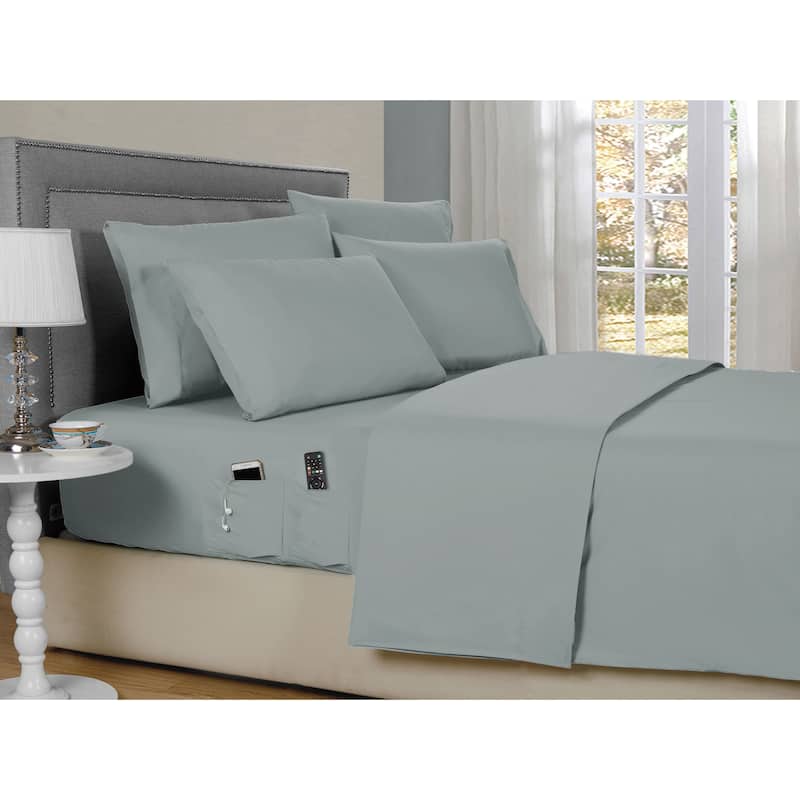 Kathy Ireland 6-Piece Smart Sheet Sets w/ Side Pocket - King - Silver