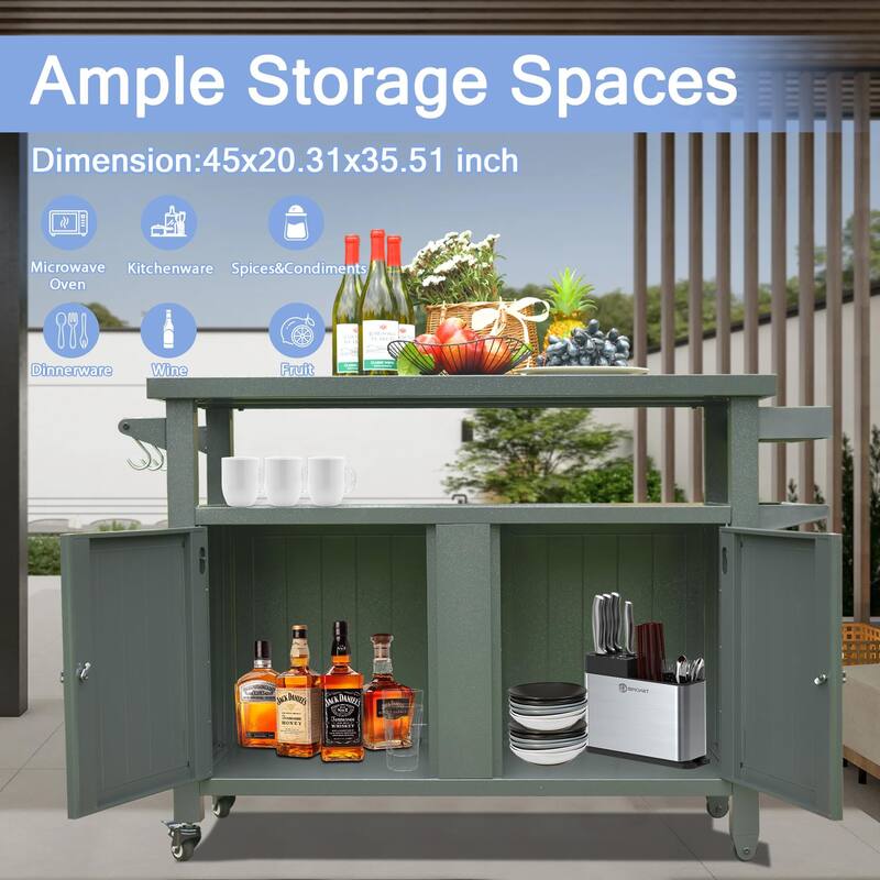 GDFStudio - Holden Outdoor Metal Grill Cart with Storage Cabinet and Rolling Utility Table for Patio BBQ Use