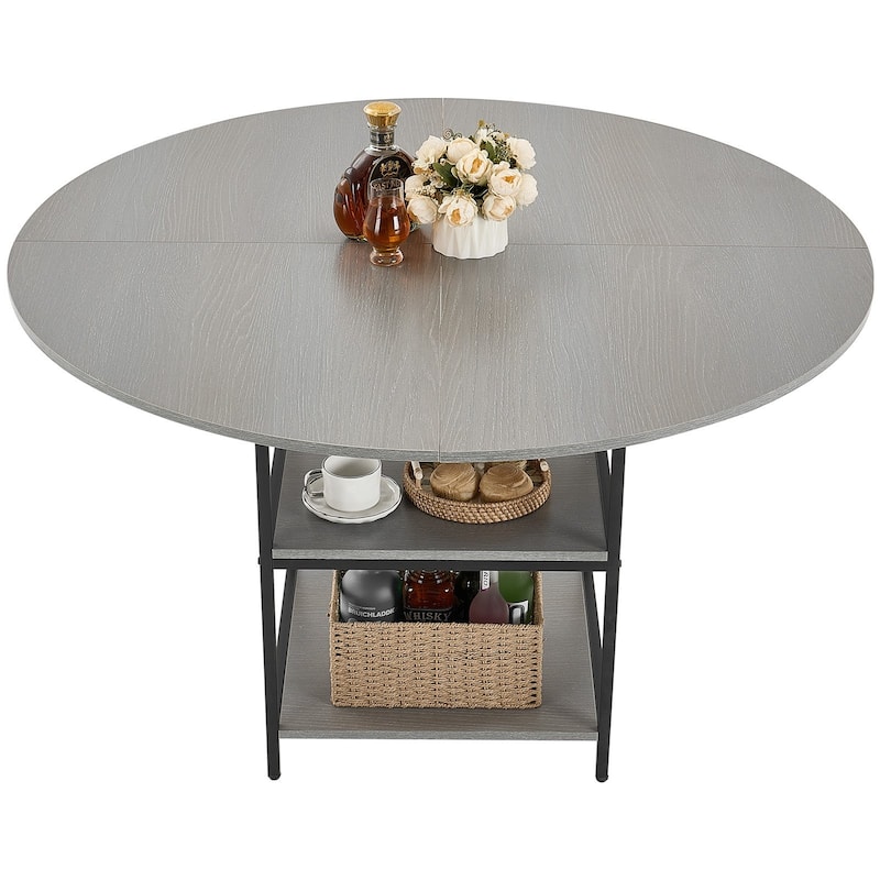 47 in Round Dining Table Wood Kitchen Table for 4-6 Person Grey - 47.24 x 47.24 x 29.53 inch - Grey