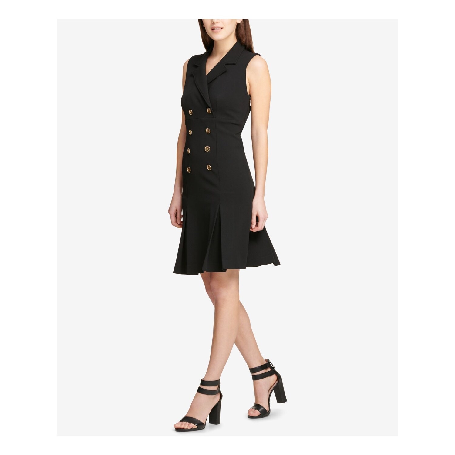 Shop Dkny Womens Black Double Breasted Sleeveless V Neck Above The