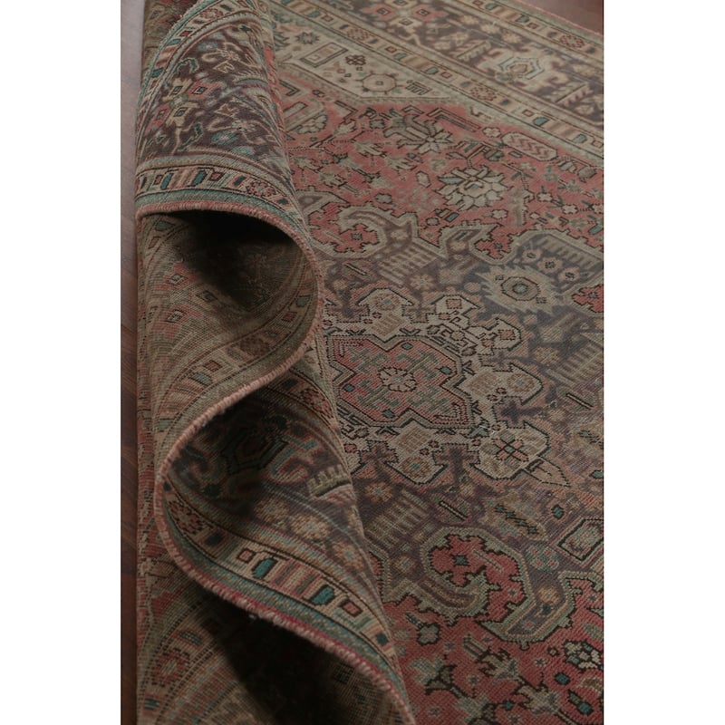 Distressed Tabriz Persian Vintage Area Rug Hand-Knotted Wool Carpet - 6'5" x 9'7"